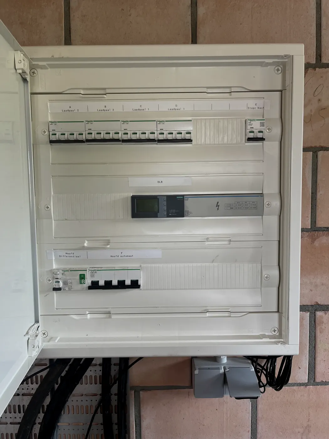 open verdeelkast met automaten en meetmodule, geplaatst door Wattra