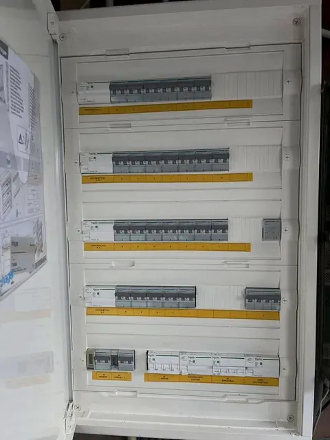 Open verdeelbord met nette rijen automaten en labels, geplaatst door Wattra